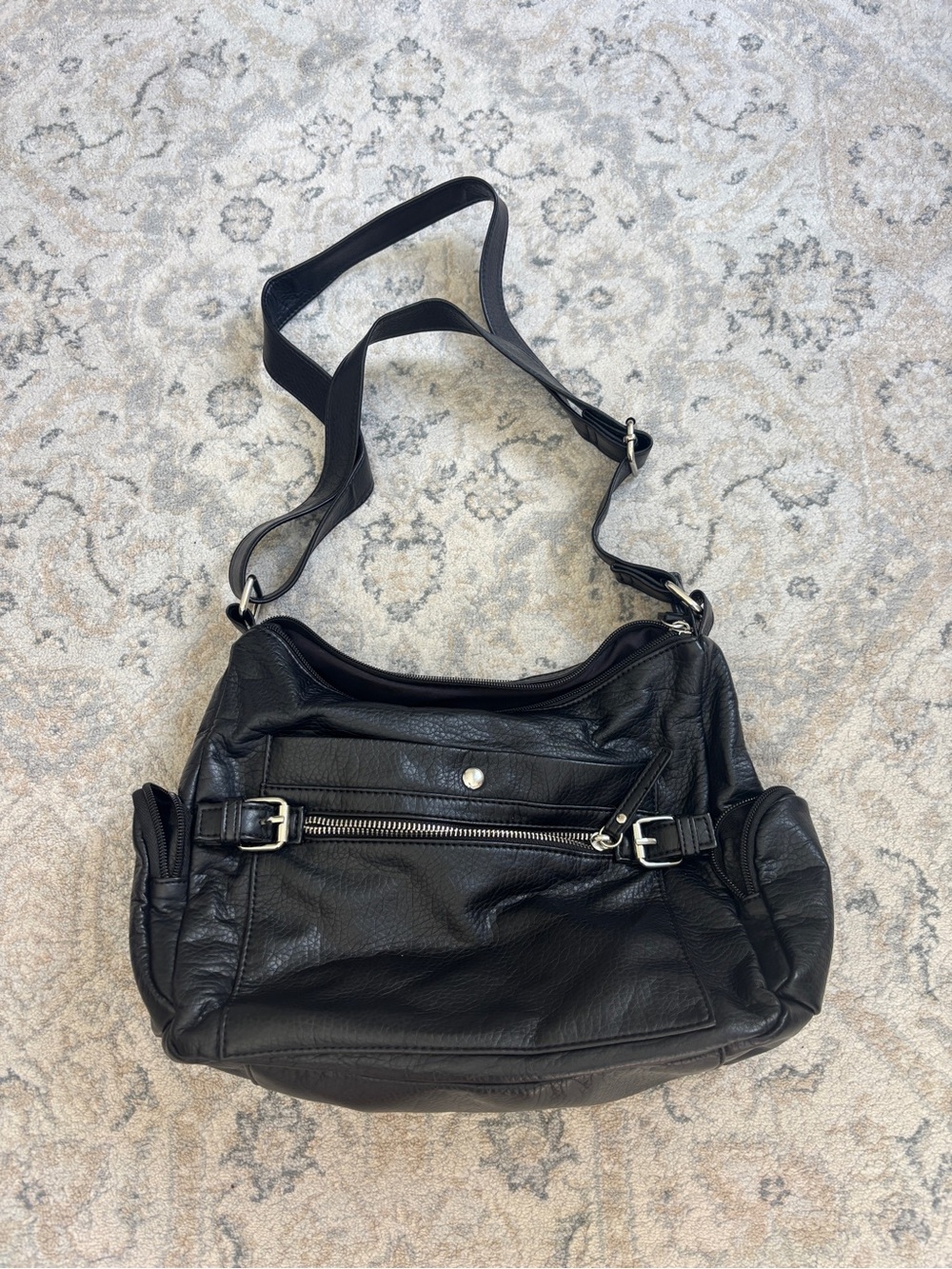 Classic Black Leather Shoulder Bag - Slouchy